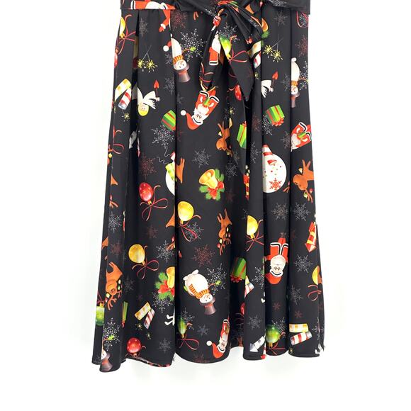 OUGES Floral Fit & Flare Christmas Print Dress M Multi Sleeveless Holiday Party - Picture 4 of 10